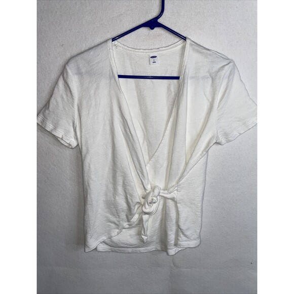 Gap White Cotton  Wrap-Front Short Sleeve Top Shirt Sz Small - Picture 3 of 7